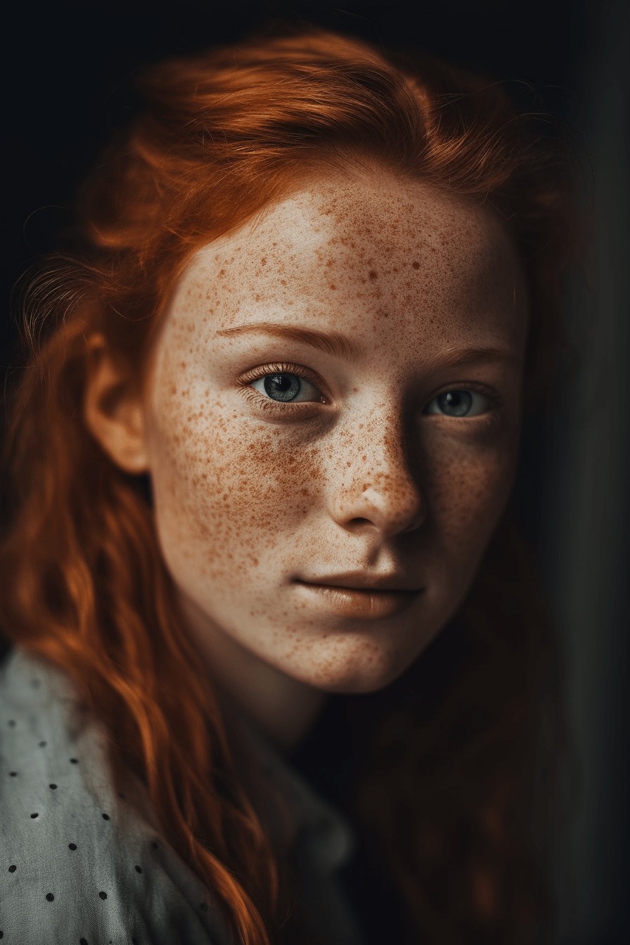 Portrait Of A Ginger Girl With Freckles