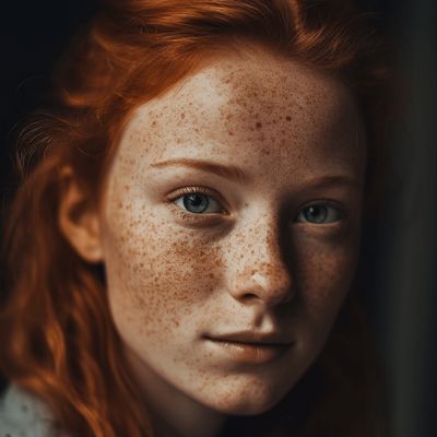 Portrait Of A Ginger Girl With Freckles